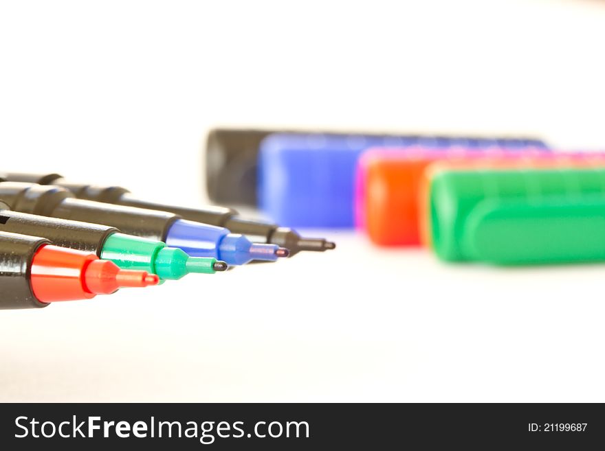 Four pen with the color on a white background. Four pen with the color on a white background