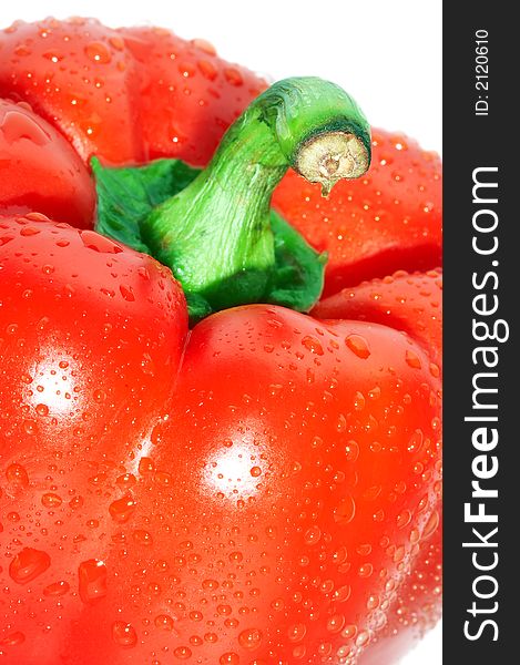 Fresh red sweet pepper with water drops.