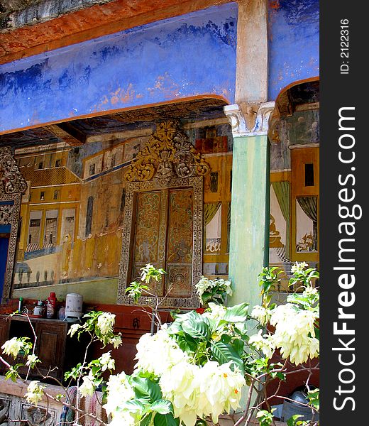 Painted buidling on the stunning Bakong Temple property. Bakong is situated within the vast Angkor Wat complex in Siem Reap, Cambodia.