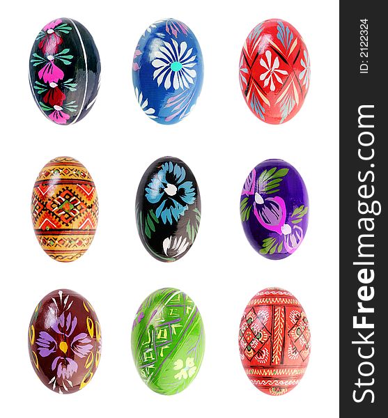 Nine paint easter eggs on the white background. Nine paint easter eggs on the white background