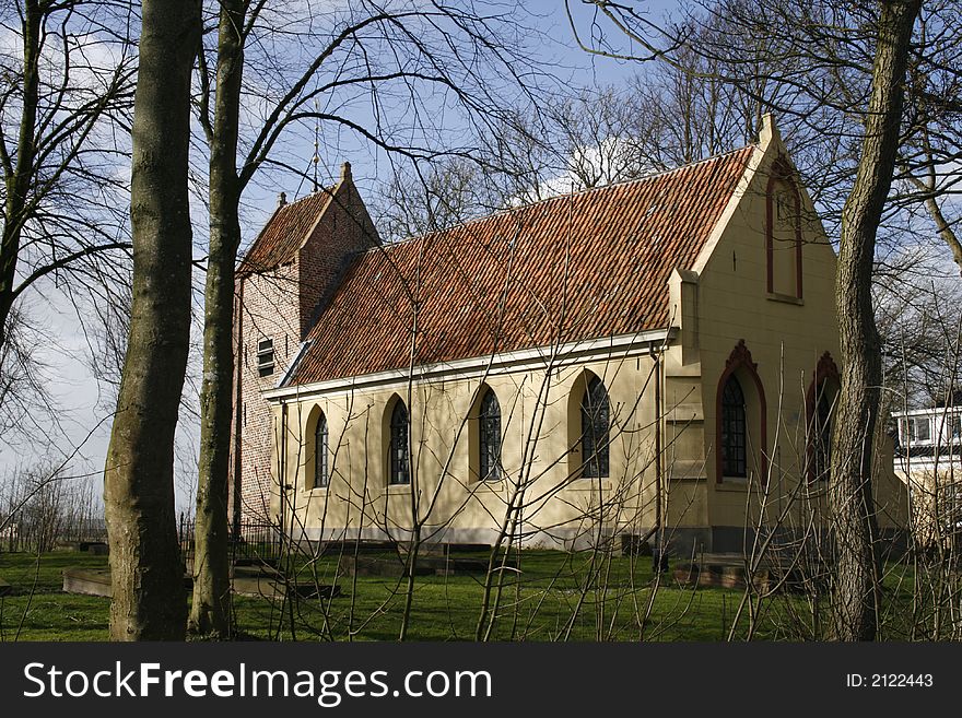 Old medieval dutch reformed church in rural countryside. Old medieval dutch reformed church in rural countryside