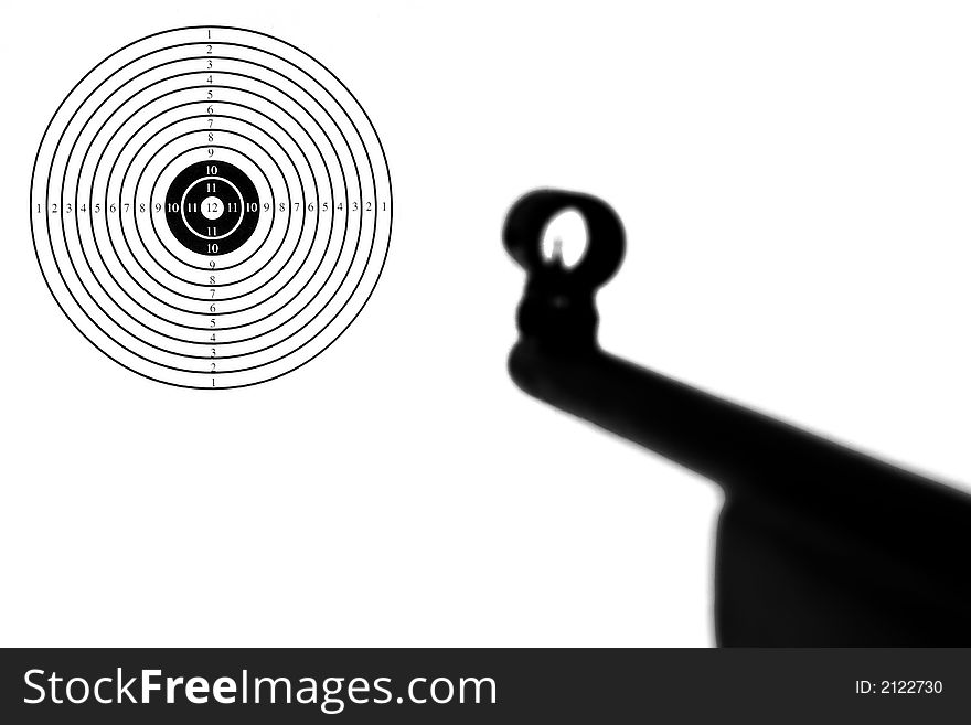 Target of black circles with riffle isolated on white background. Target of black circles with riffle isolated on white background