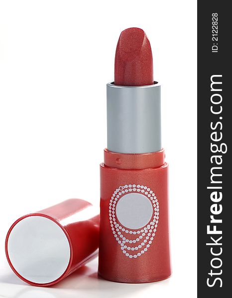 Red lipstick on white background. Red lipstick on white background
