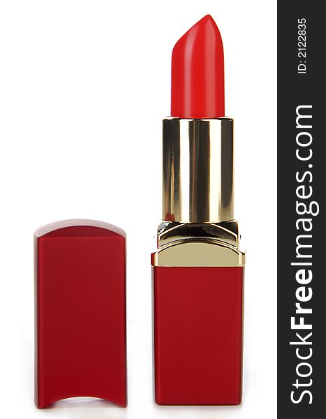 Red lipstick on white background. Red lipstick on white background