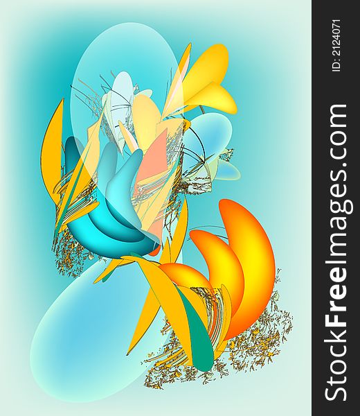 Abstract yellow flower, background, blue