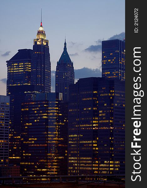 Skyline of New York from Brooklyn bridge in the city of New York, North America, United States. Skyline of New York from Brooklyn bridge in the city of New York, North America, United States