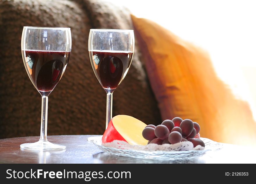 Wine glasses and fruits