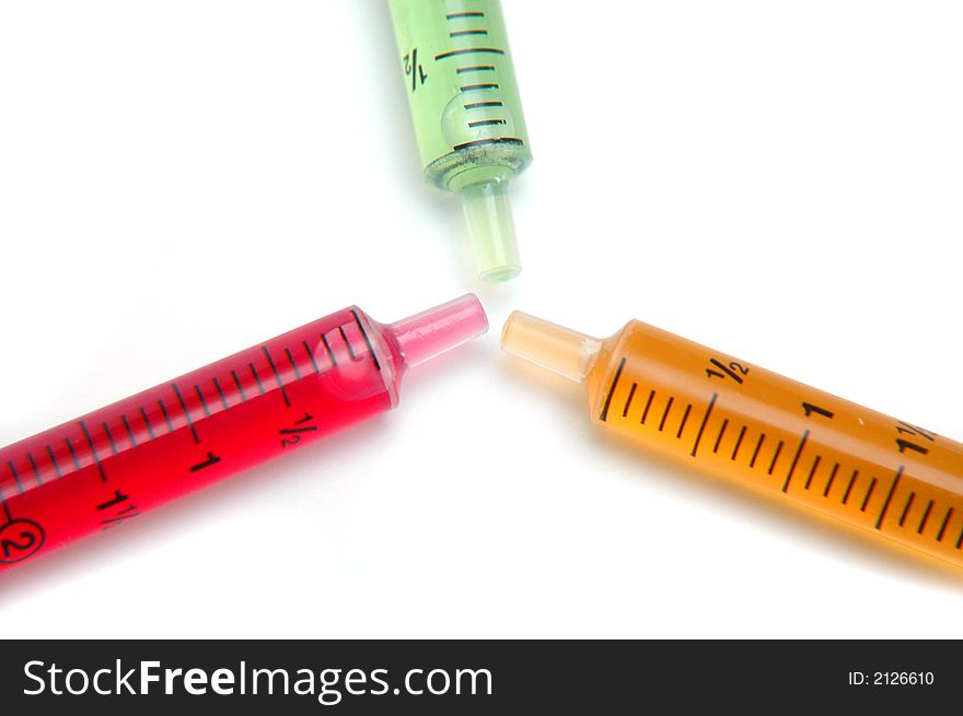 3 Syringe filled with different color solution. 3 Syringe filled with different color solution
