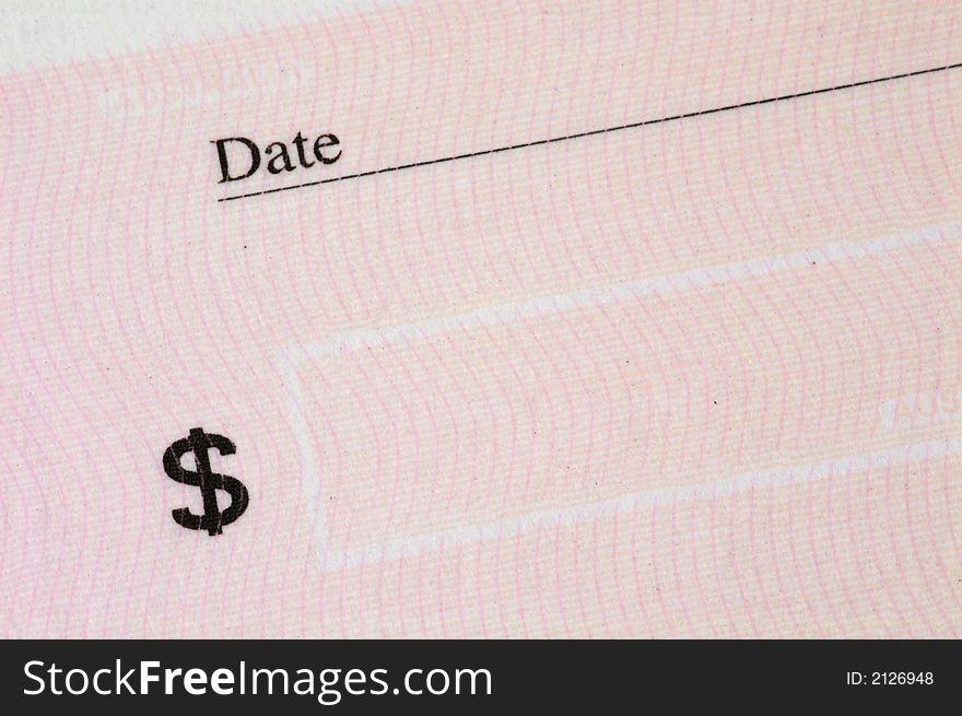 Empty Cheque. Closeup.