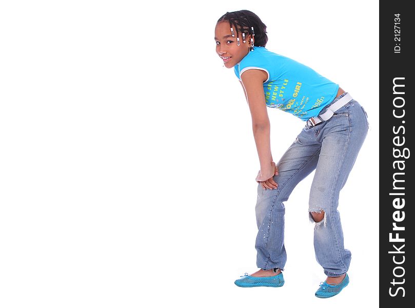 Isolated african american girl with laid back pose. Isolated african american girl with laid back pose