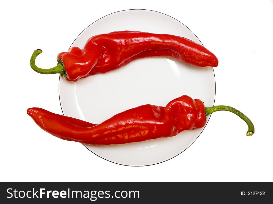 Two red hot chili peppers. Two red hot chili peppers
