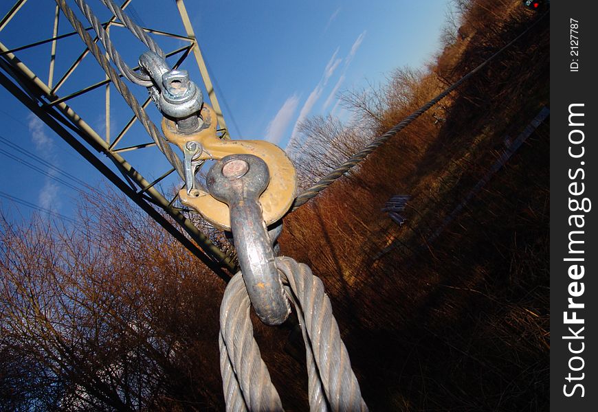 A crane hook for maintenance works at a mast. A crane hook for maintenance works at a mast.