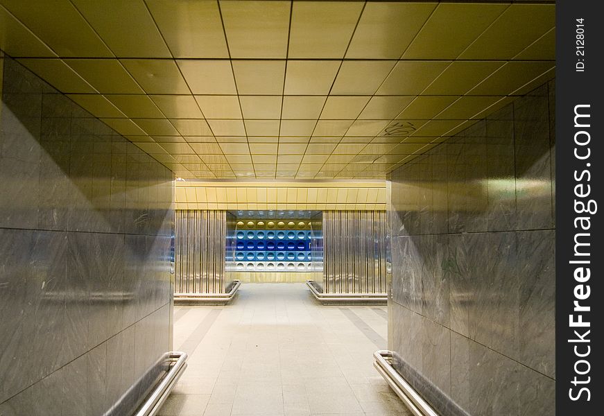 A Prague Train Station reflected in the marble walls. A Prague Train Station reflected in the marble walls