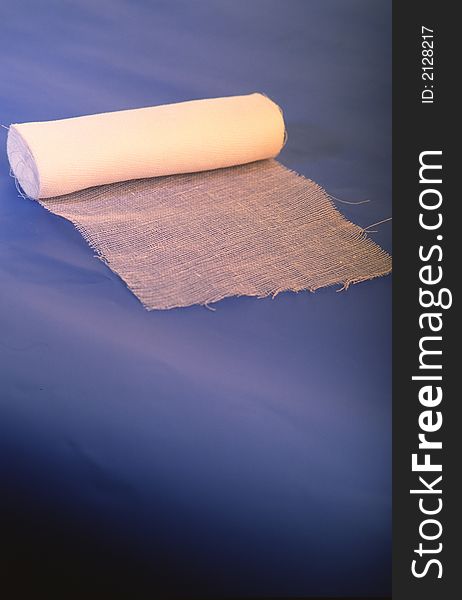 Developed medical bandage on surface of table