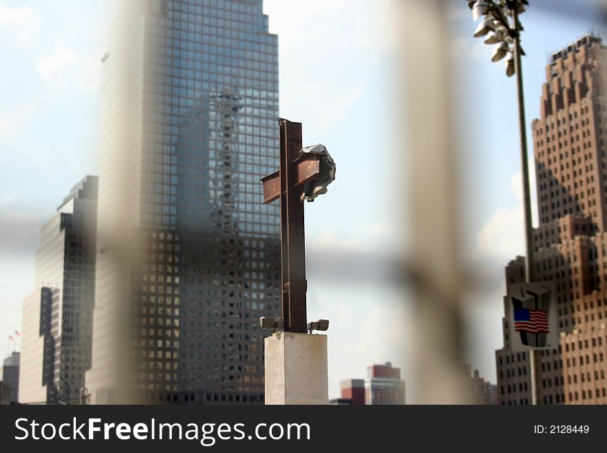 Cross at ground zero after terrorist attack in new york city