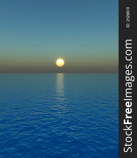 Blue sea and sky  at sunset - digital artwork. Blue sea and sky  at sunset - digital artwork.