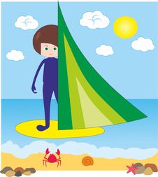 Boy On Windsurfing In Sea Stock Photography
