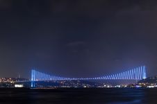 The Marmara Sea And The Boshorus Bridge At Night Royalty Free Stock Photography