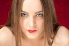 Intense Look Of Blond With Red Lips Royalty Free Stock Photography Intense Look Of Blond With Red Lips Royalty Free Stock Photography
