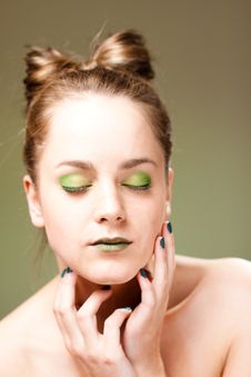 Beautiful Woman With Gren Makeup And Manicure Stock Images Beautiful Woman With Gren Makeup And Manicure Stock Images
