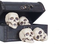 Human Skulls In A Wooden Chest Stock Photography