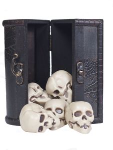 Human Skulls In A Wooden Chest Stock Image
