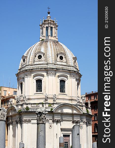 Traian column and Santa Maria di Loreto in Rome, Italy