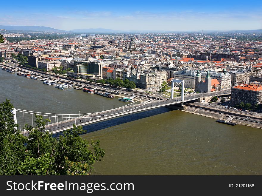 View of Elizabeth bridge, Budapest, Hungary from Citadel