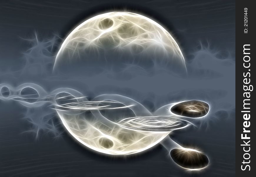 Ricochets of a stone on water and moon. Ricochets of a stone on water and moon