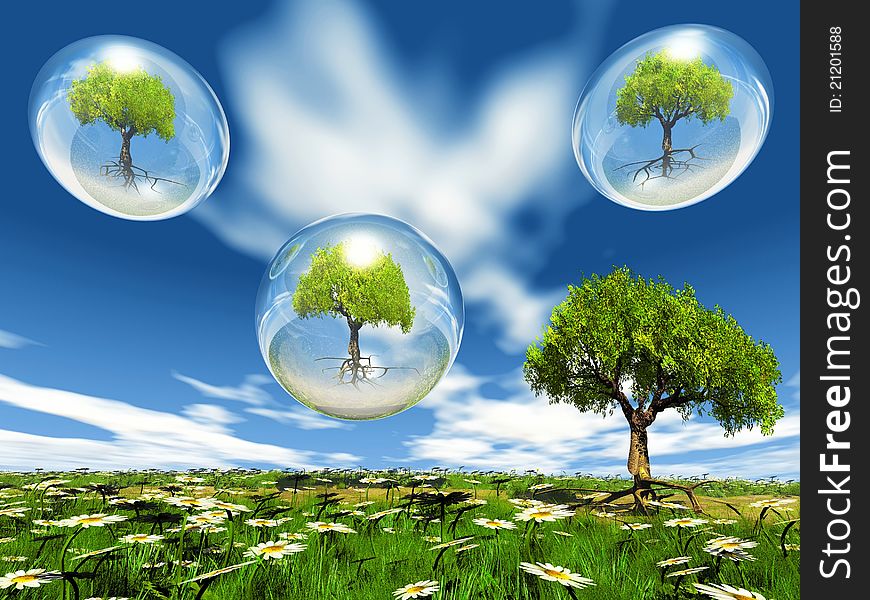 Trees in bubbles and natur. Trees in bubbles and natur