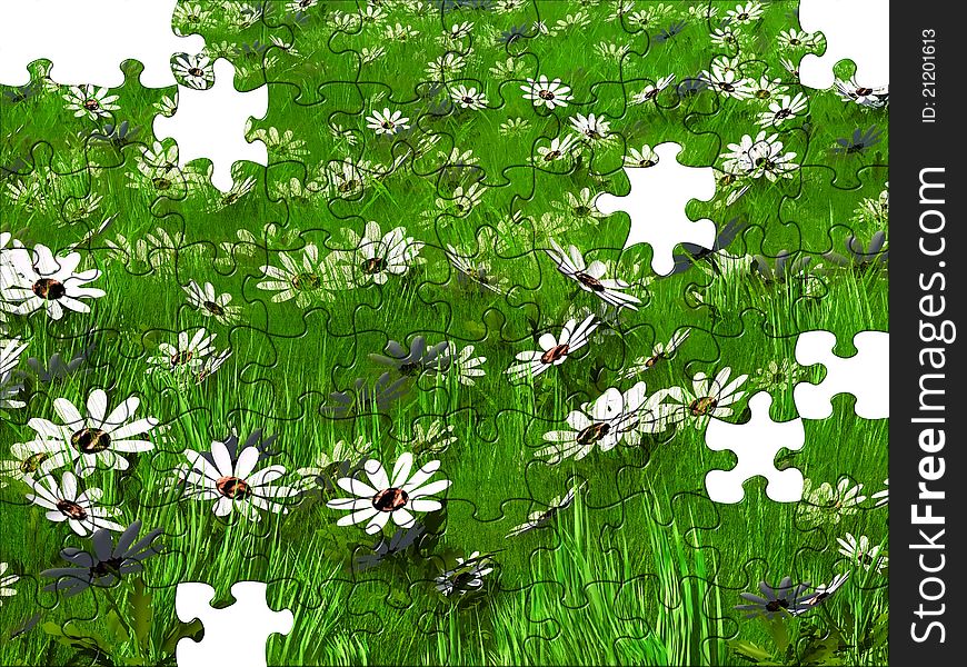 Puzzle of a flower meadow and grass. Puzzle of a flower meadow and grass