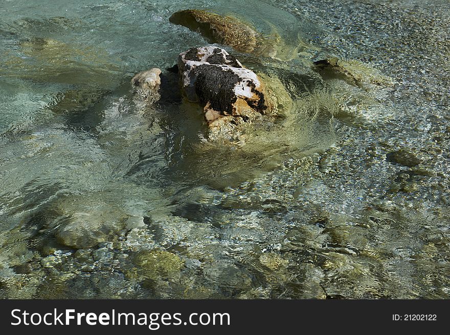 Very clear green river water. Very clear green river water