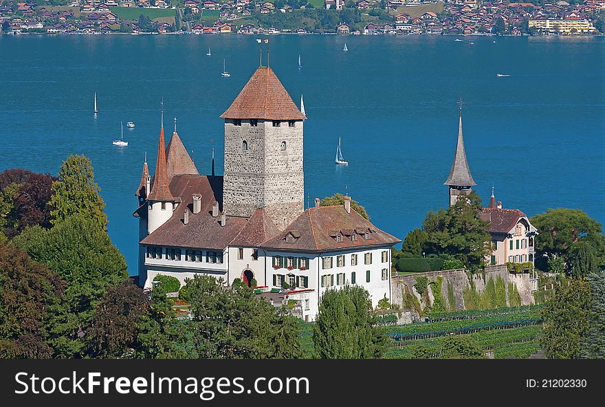 Spiez castle on lake Thun (Jungfrau region, canton Bern, Switzerland)