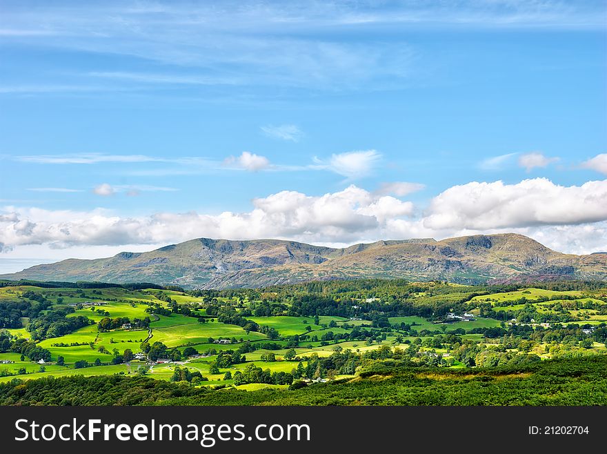 A view of the Coniston Fells from the slopes of Latterbarrow in the English Lake District National Park.