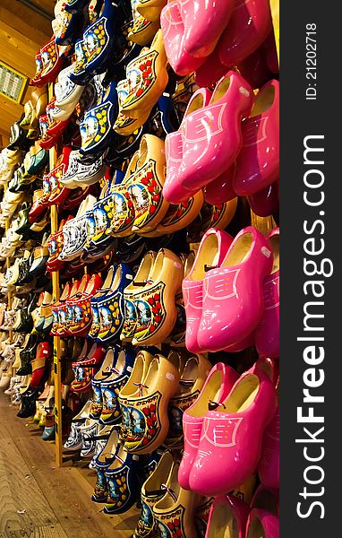 Lot's of The famous Dutch wooden shoes for sale in souvenir shop. Holland. Lot's of The famous Dutch wooden shoes for sale in souvenir shop. Holland