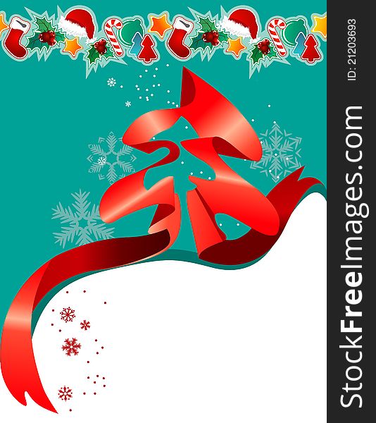 Christmas greeting card with red ribbon