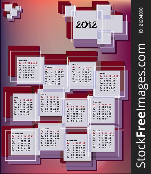 Calendar for year 2012 with months in rectangles. Vector illustration. Calendar for year 2012 with months in rectangles. Vector illustration.