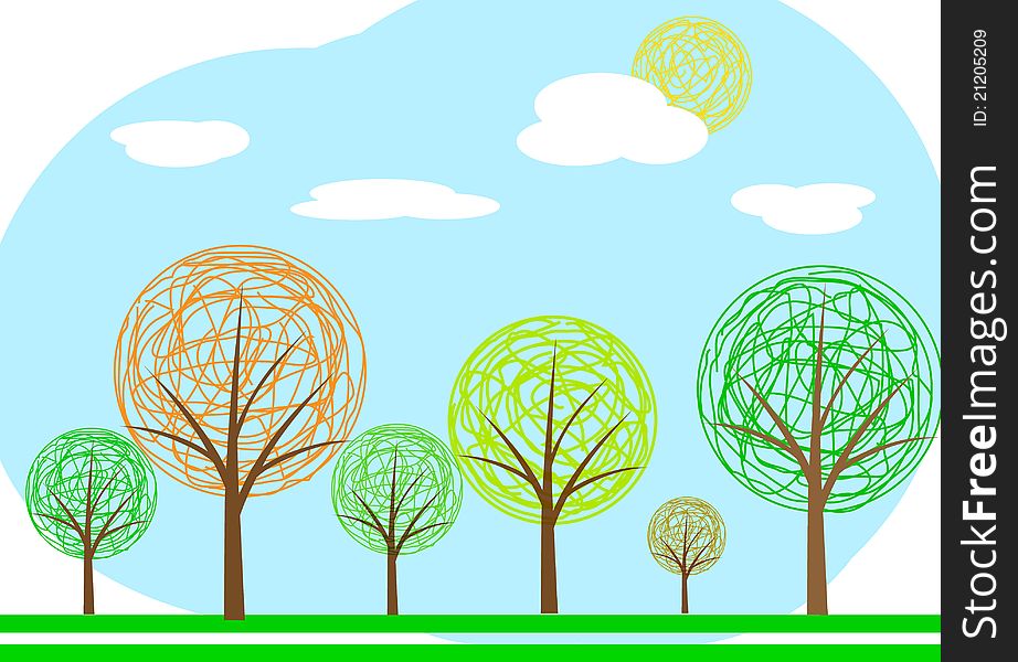 Cartoon colorful trees. vector illustration