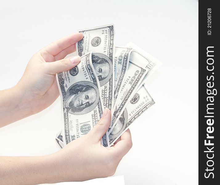 Woman hands showing lots of money. Woman hands showing lots of money