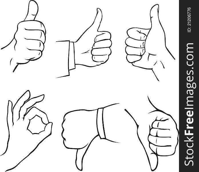 Hands in many gesture position - thumb up,thumb down. Hands in many gesture position - thumb up,thumb down