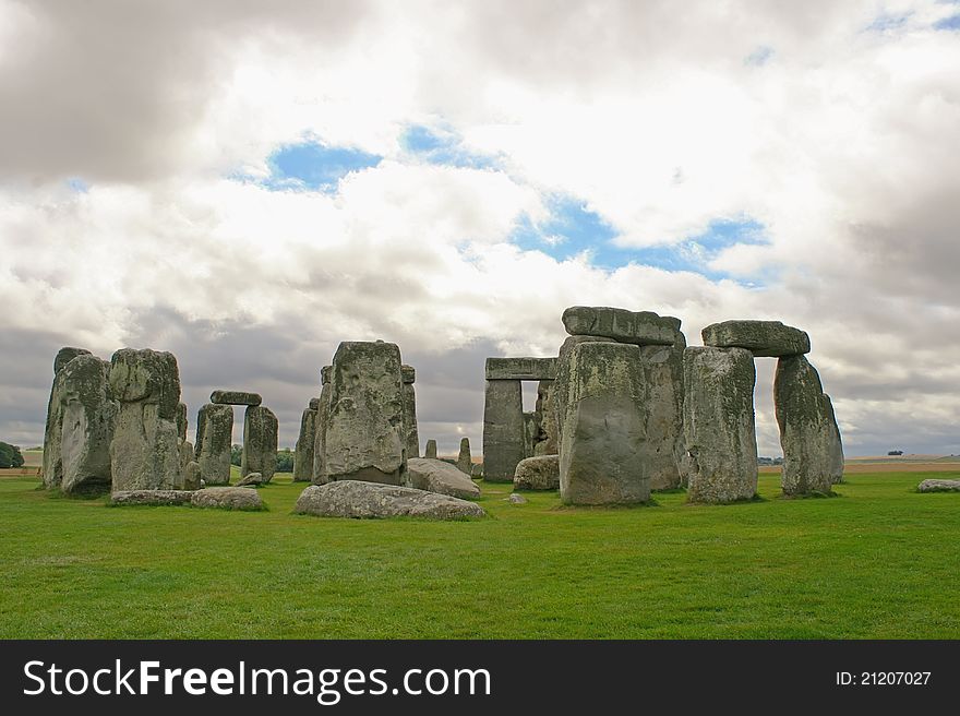 Stonehenge under a gloomy sky, England