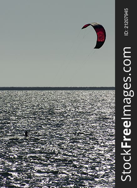 Photo of single kite surfer taken at Seal Beach, California