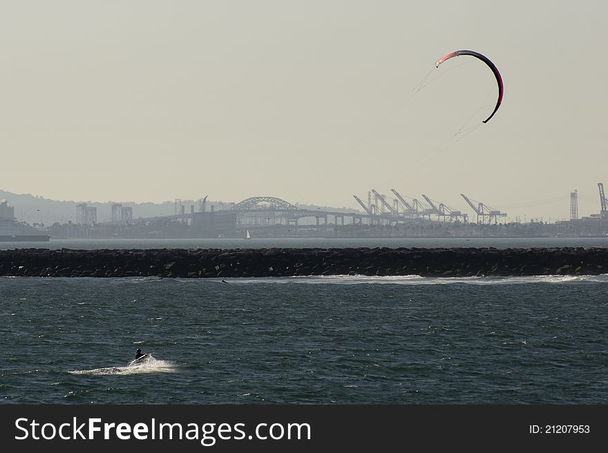Photo of single kite surfer taken at Seal Beach, California