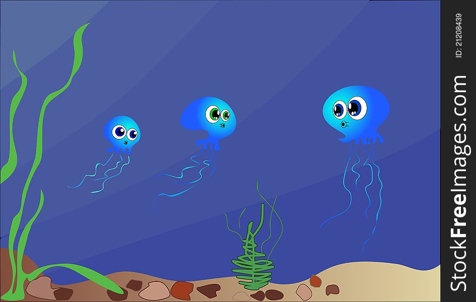 Big-eyed funny blue jellyfish.Vector illustration