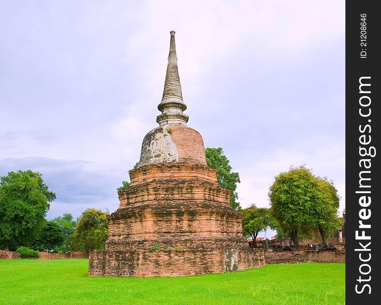 Ancient pagodas set among fields of green grass