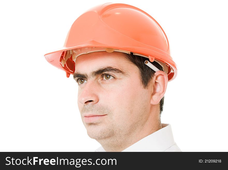 Businessman in a helmet with a cigarette on a white background. Businessman in a helmet with a cigarette on a white background.