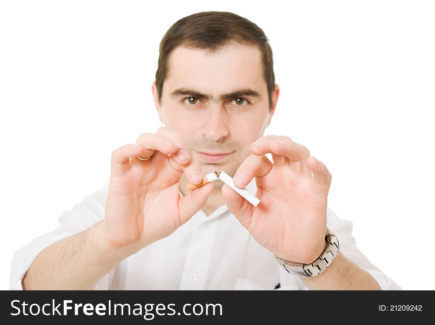 Businessman with a cigarette on a white background. Businessman with a cigarette on a white background.