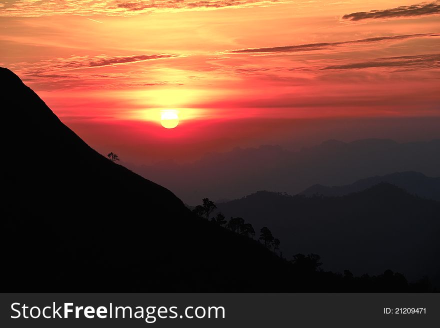 Wonderful sunset at khao chang puek moutain, Kanchanaburi, Thailand