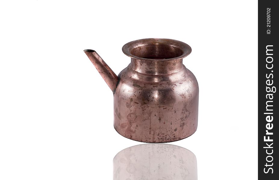 An antique indian metal vase on white background