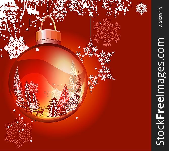Bright red Christmas background with glass ball. Bright red Christmas background with glass ball